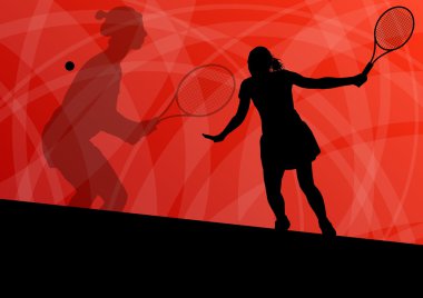 Genç Tenis oyuncular aktif spor siluetleri vektör backgrou