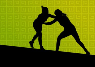 Yunan Roma aktif genç kadın spor siluetleri vecto güreş