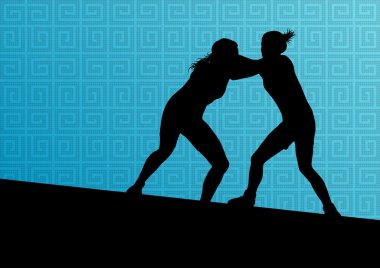 Yunan Roma aktif genç kadın spor siluetleri vecto güreş