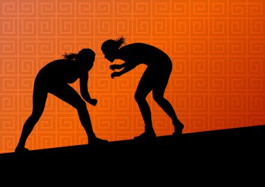 Yunan Roma aktif genç kadın spor siluetleri vecto güreş