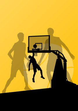 basketbol oyuncuları genç aktif spor siluetleri vektör backgro