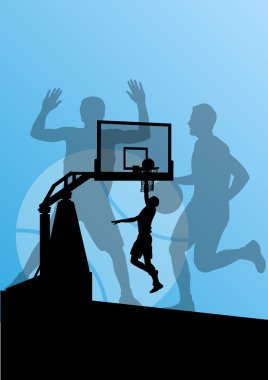basketbol oyuncuları genç aktif spor siluetleri vektör backgro