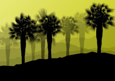 palmiye ağacı siluetleri vahşi doğa manzara arka plan illustrat