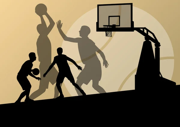 Basketball players young active sport silhouettes vector backgro — Stock Vector