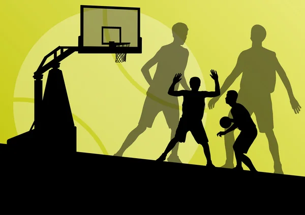 Jugadores de baloncesto joven activo deporte siluetas vector backgro — Vector de stock