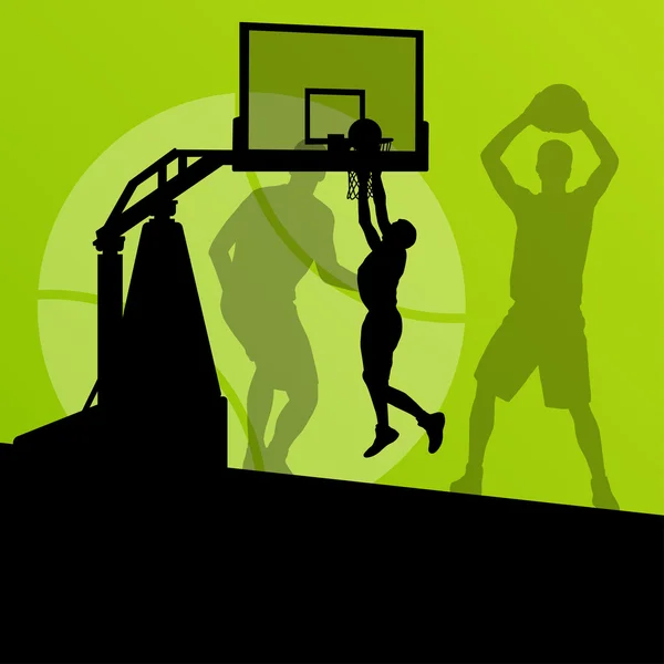 Basketball players young active sport silhouettes vector backgro — Stock Vector