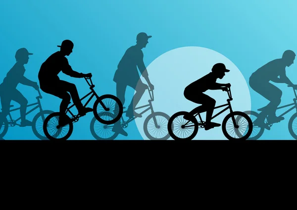 Extremo ciclista joven activo deporte siluetas vector de fondo — Vector de stock