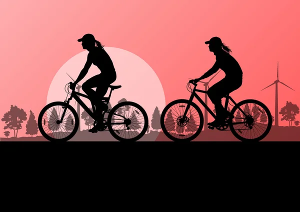 Активні велосипедисти велосипедисти в сільській місцевості ландшафт б — стоковий вектор