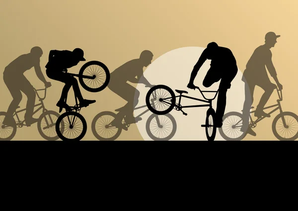 極端なサイクリスト若いアクティブ スポーツ シルエット ベクトルの背景 — ストックベクタ
