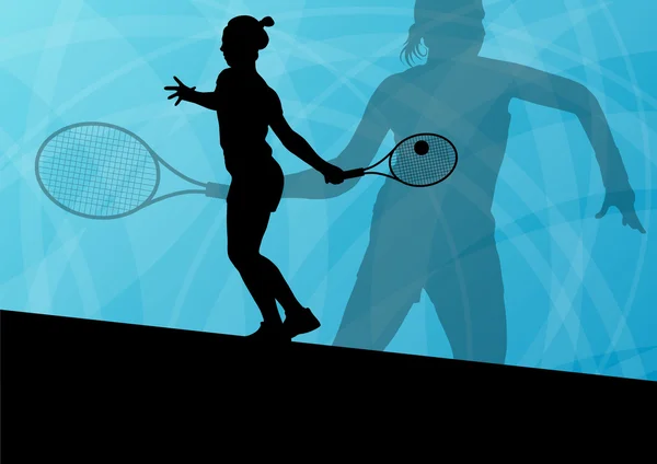 Jugadores de tenis adolescente activo deporte siluetas vector backgrou — Archivo Imágenes Vectoriales