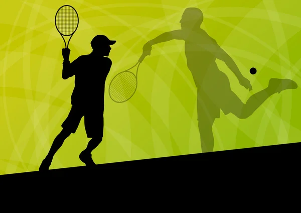 Teenager tennis players active sport silhouettes vector backgrou — Stock Vector