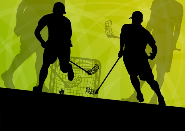 Floor ball players active sport silhouettes vector abstract back — Stock Vector