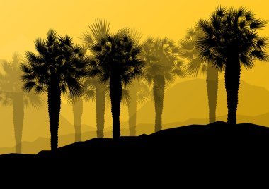 palmiye ağacı siluetleri vahşi doğa manzara arka plan illustrat