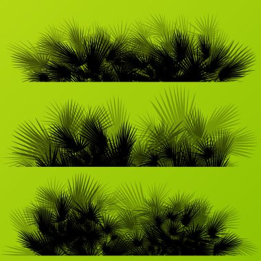 Tropical exotic jungle grass and plants detailed silhouettes bac vector Tropical exotic jungle grass and plants detailed silhouettes bac vector