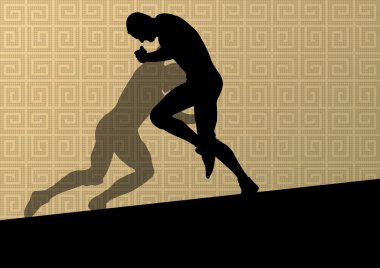 Yunan Roma aktif erkek spor siluetleri vektör abstra güreş