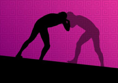Yunan Roma aktif erkek spor siluetleri vektör abstra güreş