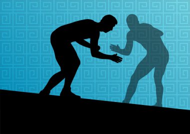 Yunan Roma aktif erkek spor siluetleri vektör abstra güreş