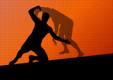 Yunan Roma aktif erkek spor siluetleri vektör abstra güreş