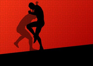 Yunan Roma aktif erkek spor siluetleri vektör abstra güreş