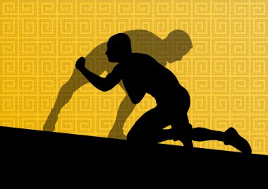 Yunan Roma aktif erkek spor siluetleri vektör abstra güreş