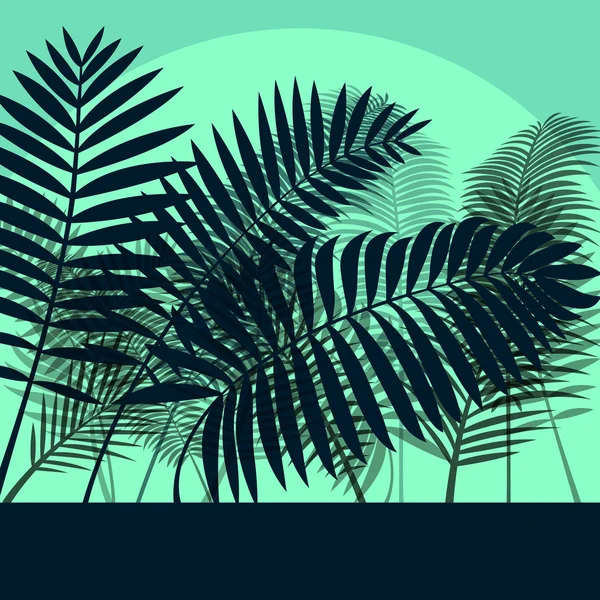 Forêt exotique jungle feuilles, herbe et herbes sauvage sauvage sauvage sauvage sauvage — Image vectorielle