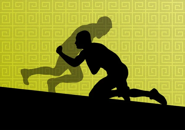 Greek roman wrestling active men sport silhouettes vector abstra — Stock Vector