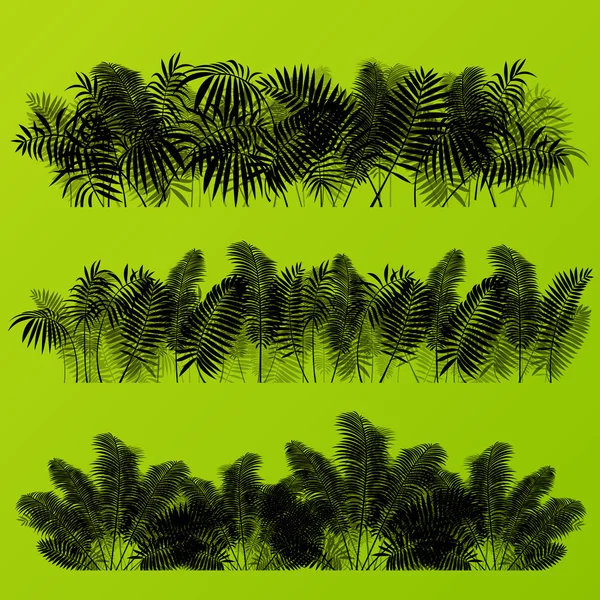 Tropical exotique jungle herbe et plantes silhouettes détaillées bac — Image vectorielle