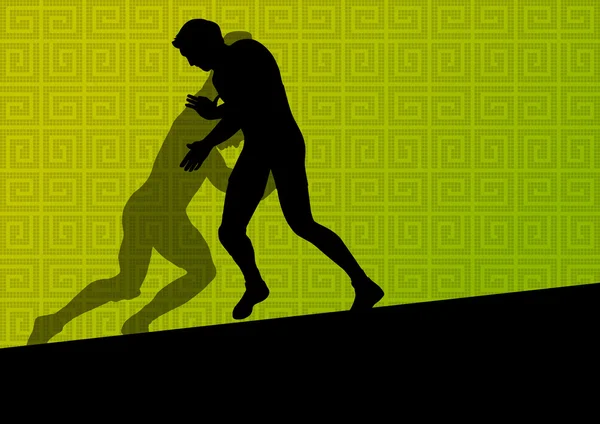 Yunan Roma aktif erkek spor siluetleri vektör abstra güreş