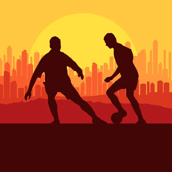 Soccer player vector background concept city landscape — Stock Vector