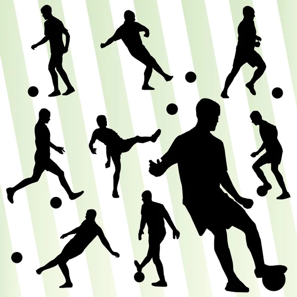 Soccer player silhouette vector background set — Stock Vector