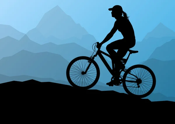 Ciclistas ativos ciclistas de bicicleta na paisagem selvagem da natureza da montanha — Vetor de Stock