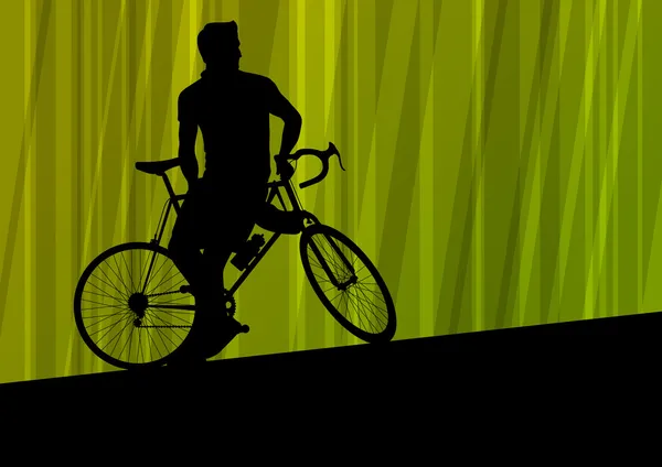 Pesepeda aktif pengendara sepeda Olahraga aktif vektor siluet kembali - Stok Vektor