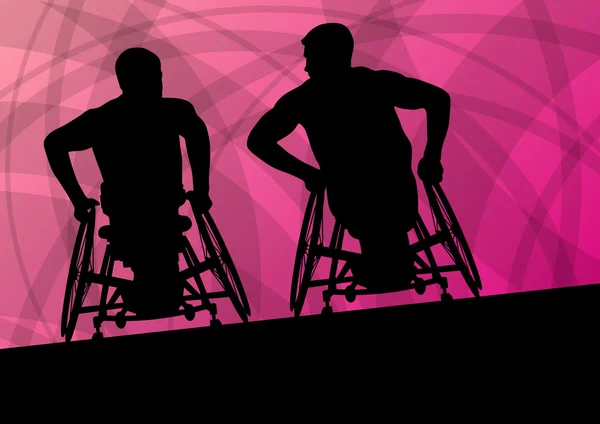 Ενεργό ανάπηρο άνθρωπο σε μια αναπηρική καρέκλα λεπτομερείς αθλητισμού έννοια silho — Διανυσματικό Αρχείο