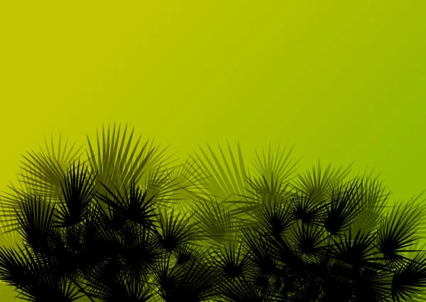 Siluetas de palmera naturaleza salvaje paisaje fondo illustrat — Vector de stock