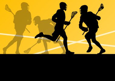 Lakros oyuncuları aktif spor siluetleri arka plan illustrati