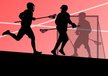 Lakros oyuncuları aktif spor siluetleri arka plan illustrati