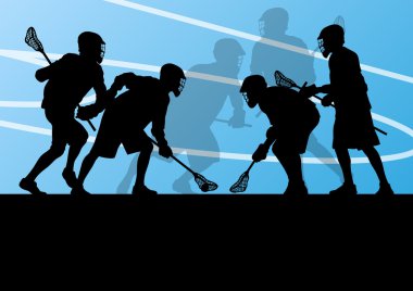 Lakros oyuncuları aktif spor siluetleri arka plan illustrati