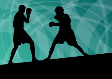Boks aktif genç erkekler boks spor siluetleri vektör soyut ba