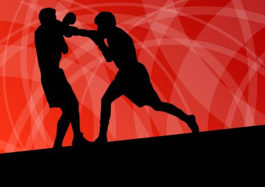 Boks aktif genç erkekler boks spor siluetleri vektör soyut ba