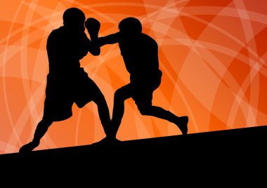 Boks aktif genç erkekler boks spor siluetleri vektör soyut ba