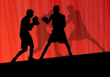 Boks aktif genç erkekler boks spor siluetleri vektör soyut ba