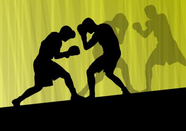 Boks aktif genç erkekler boks spor siluetleri vektör soyut ba