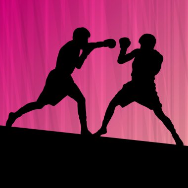 Boks aktif genç erkekler boks spor siluetleri vektör soyut ba