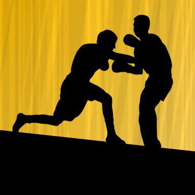 Boks aktif genç erkekler boks spor siluetleri vektör soyut ba