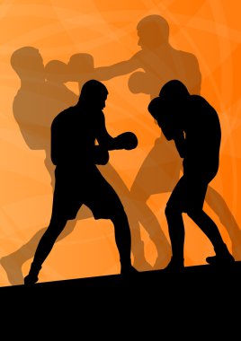 Boks aktif genç erkekler boks spor siluetleri vektör soyut ba