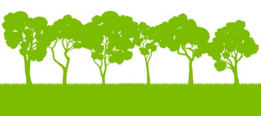 Orman ağaçlarının silhouettes resimde arka plan vecto manzara