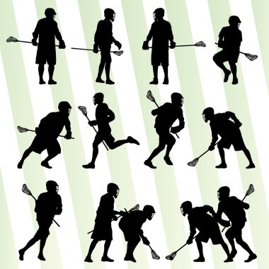 Lacrosse player in action vector background set clipart