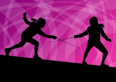 Spor siluetleri vect Eskrim kılıcı savaşçıları aktif genç kadınlar