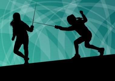 Spor siluetleri vect Eskrim kılıcı savaşçıları aktif genç kadınlar