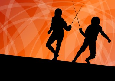 Spor siluetleri vektör Eskrim kılıcı savaşçıları aktif genç erkekler